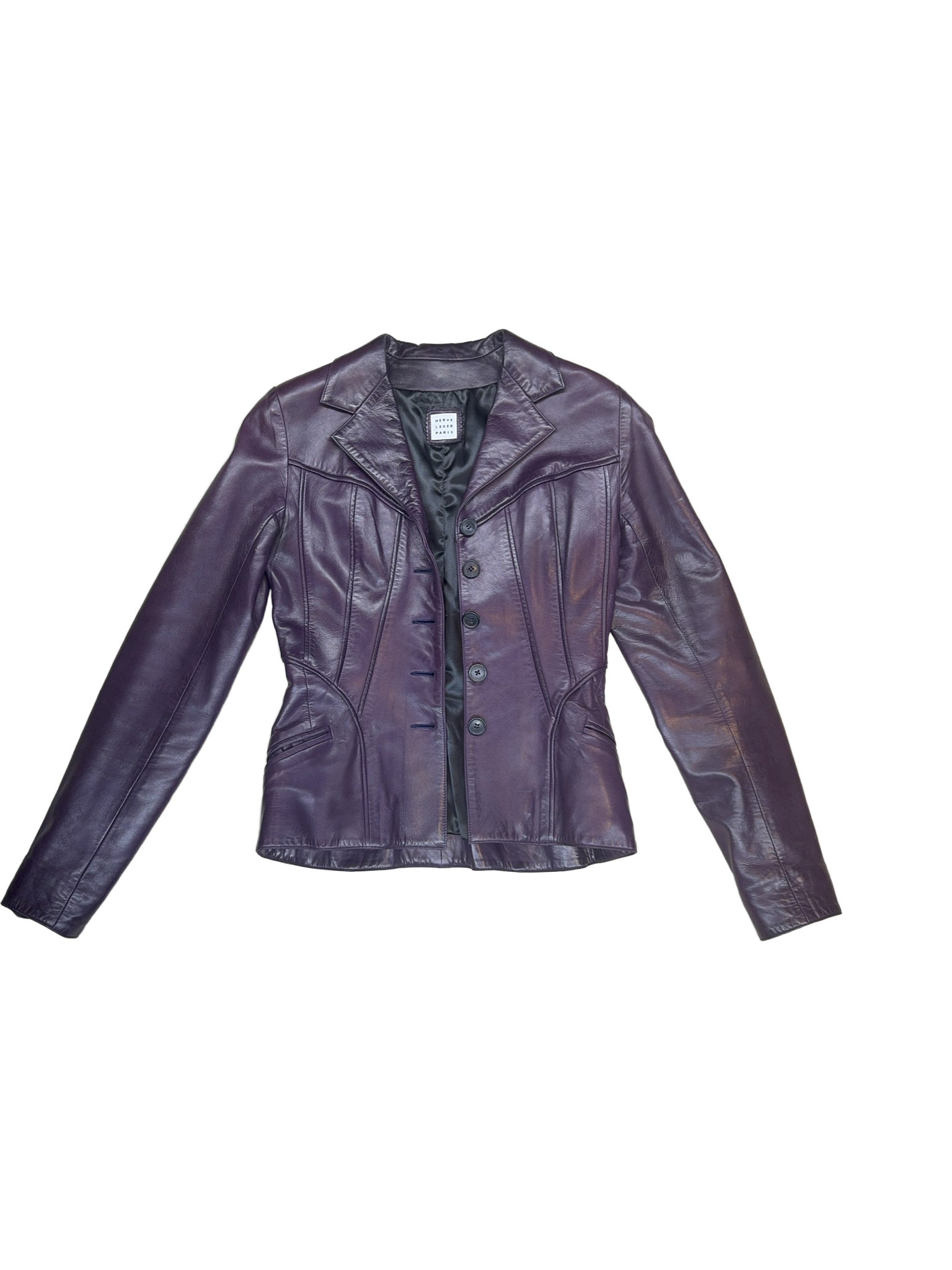 Hervé Léger Aubergine Lambskin Blazer — S