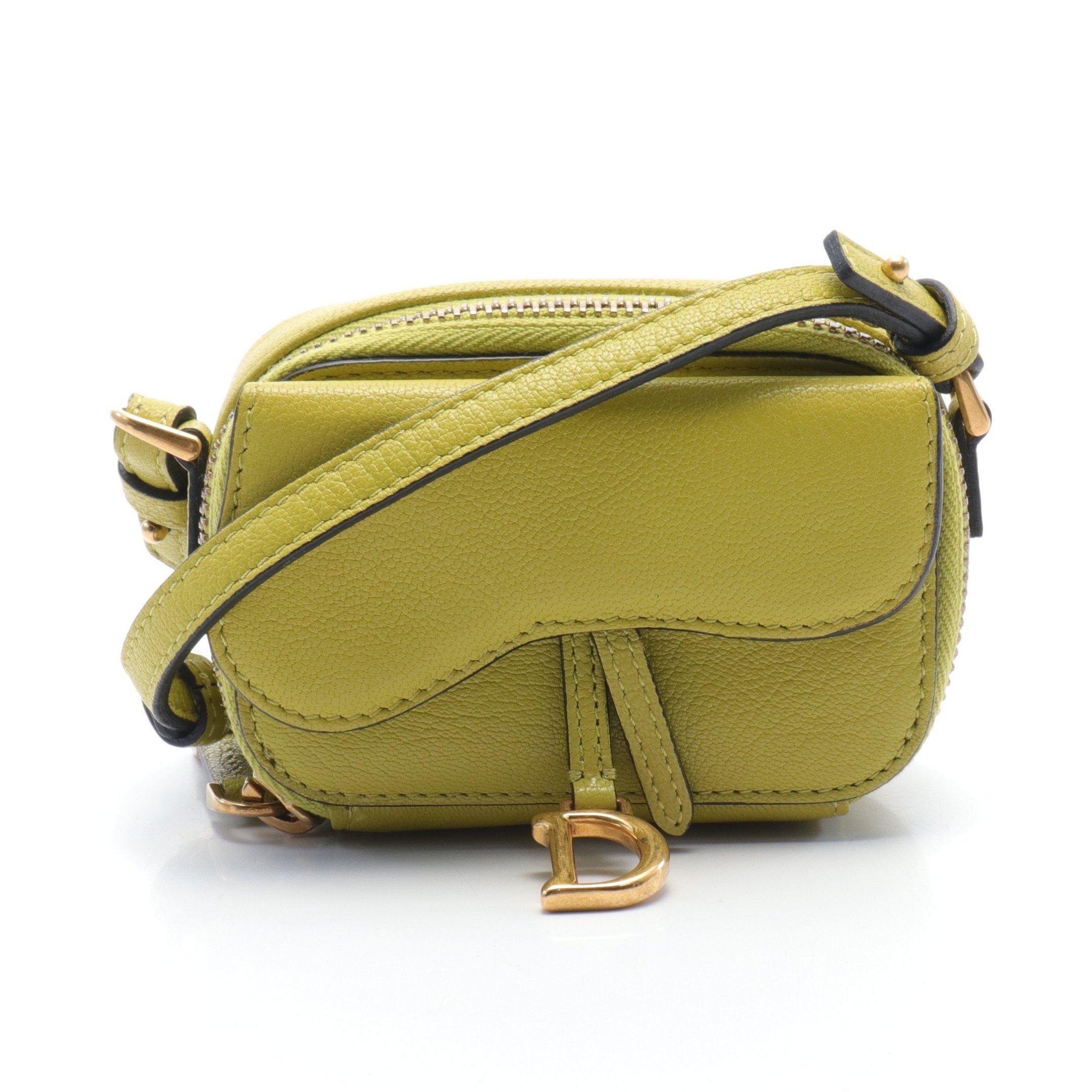 Dior Saddle Shoulder Pouch Bag Leather Yellow-Green