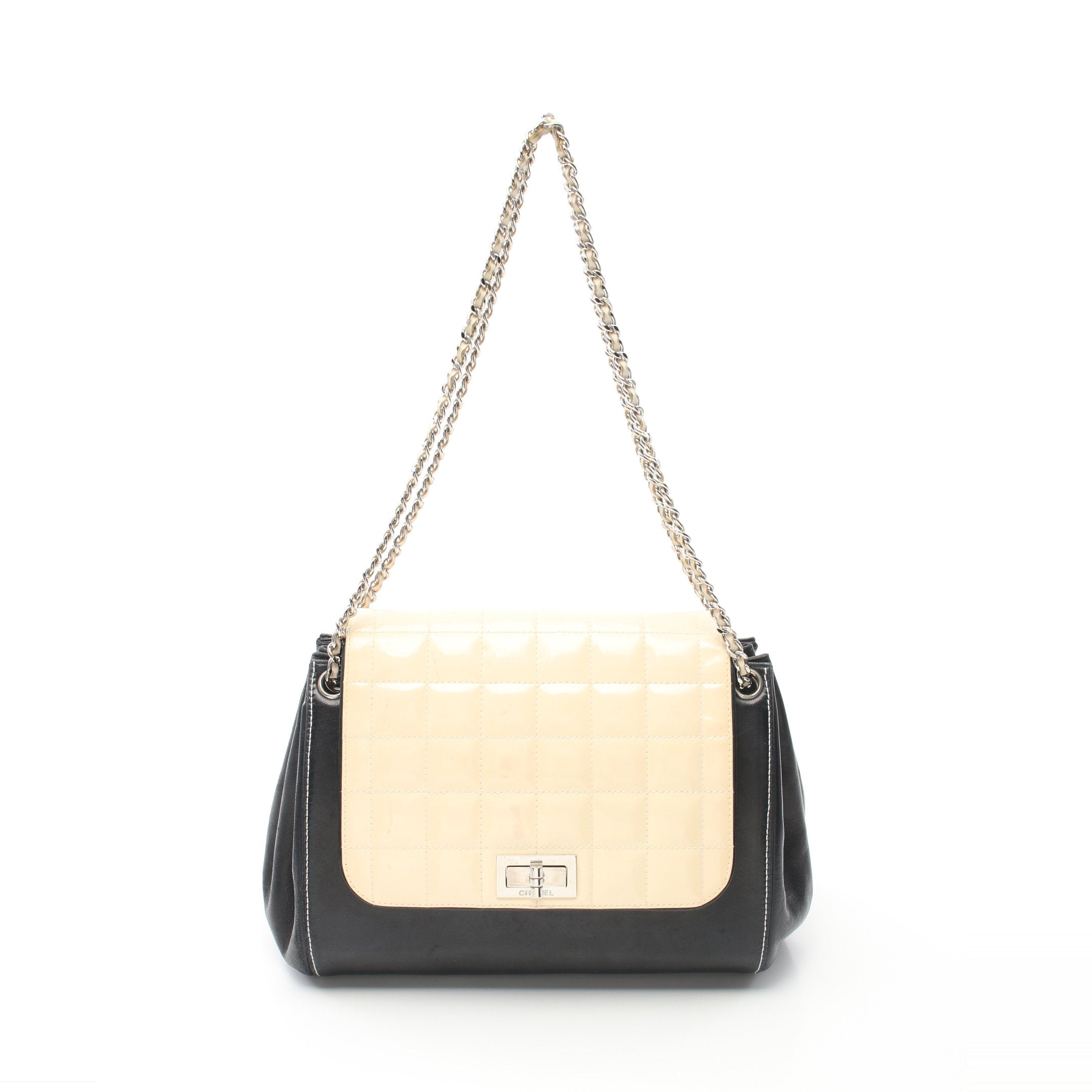 Chanel 2.55 Chocolate Bar Black Light White Lambskin