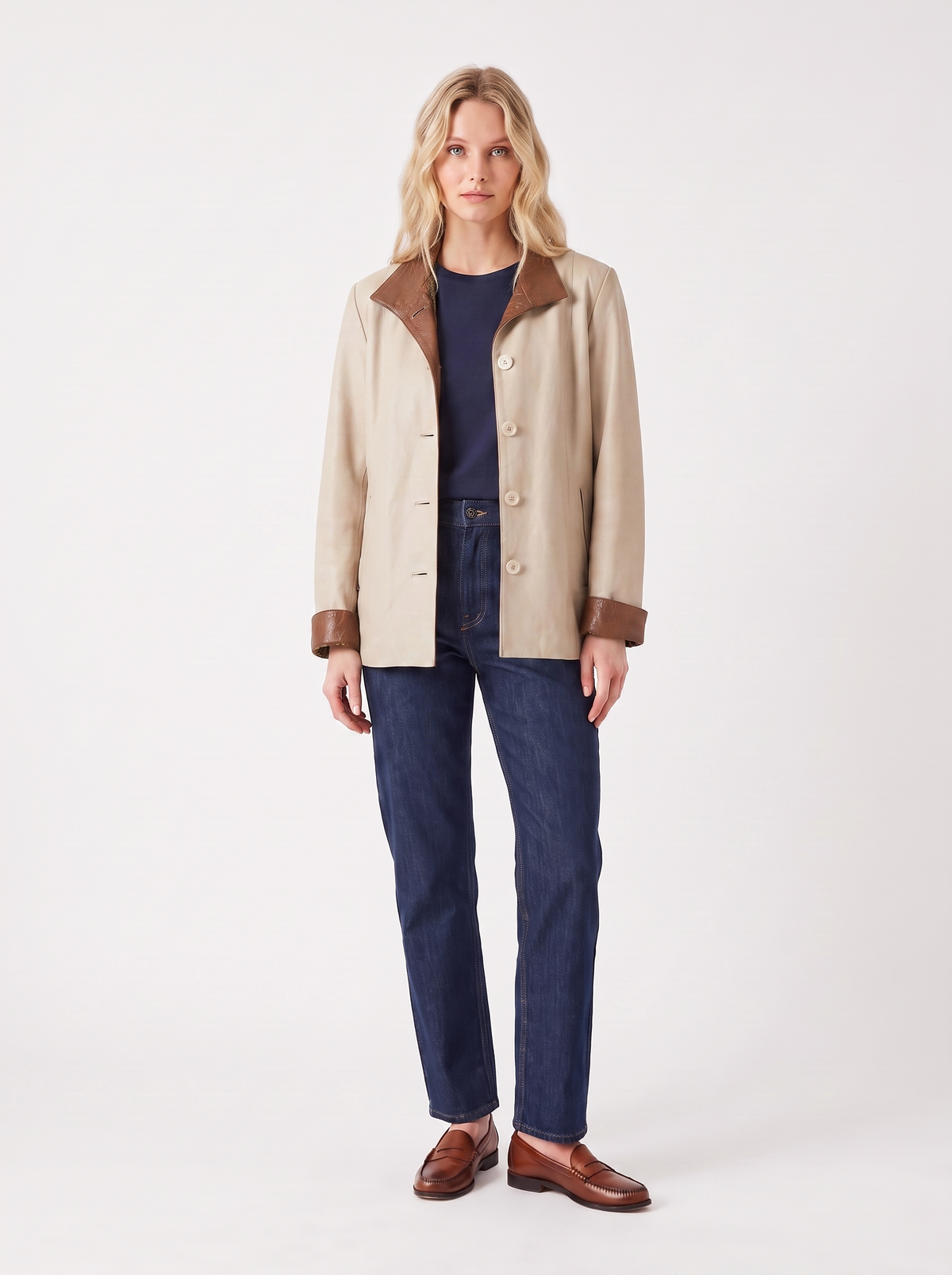 Imper Piel Off-White Leather Jacket — Size 44