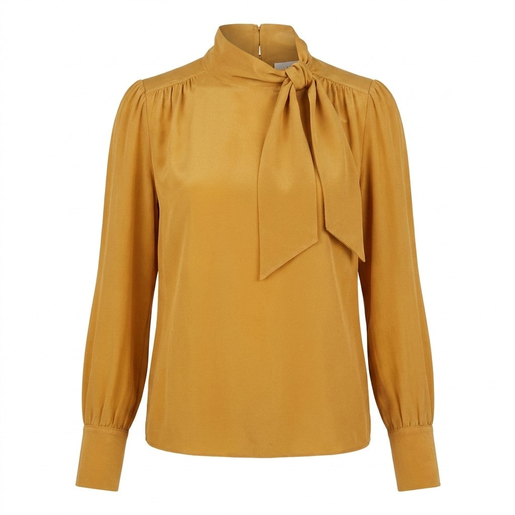 Mustard Yellow Tie-Neck Blouse — M