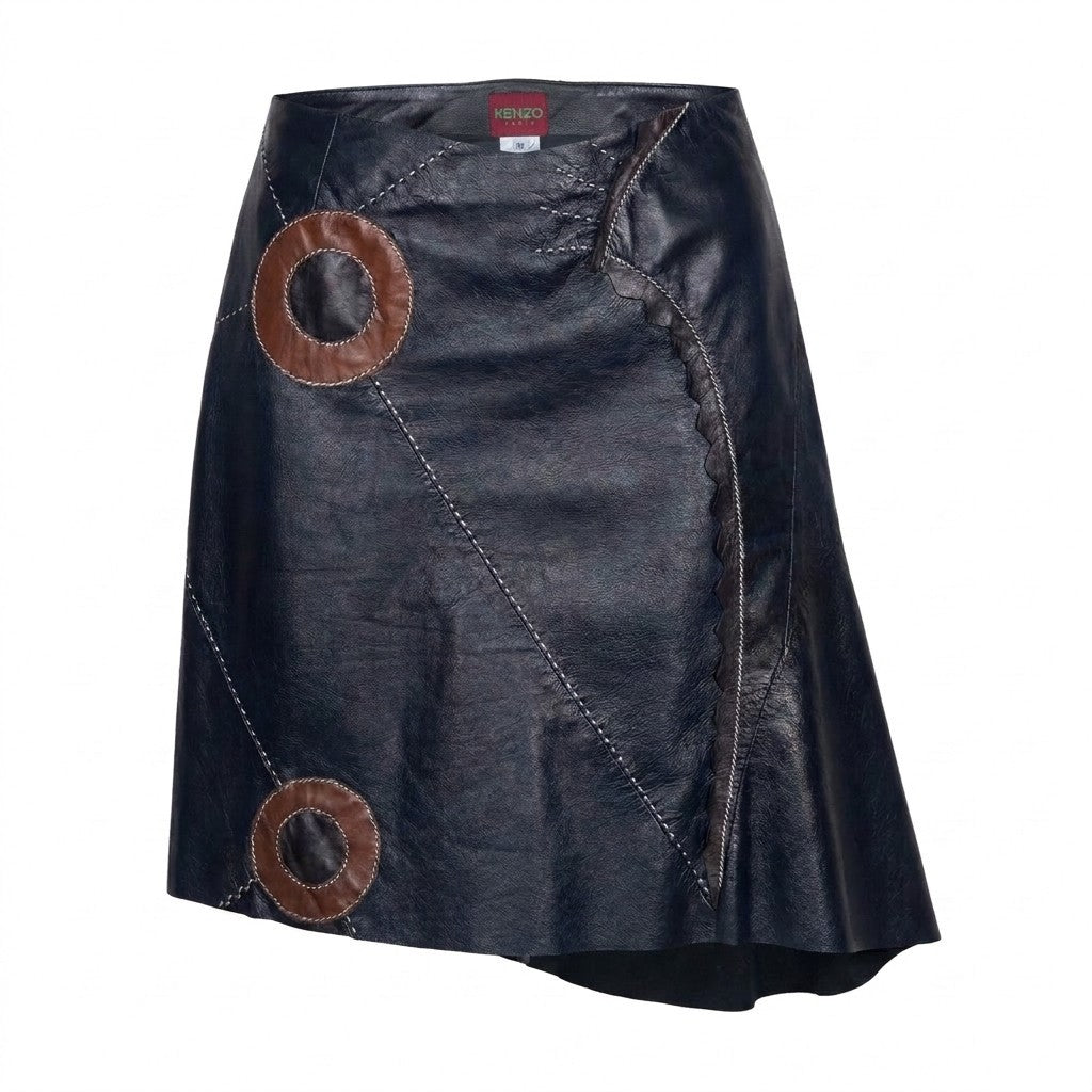 Kenzo Navy Leather Skirt — FR 38